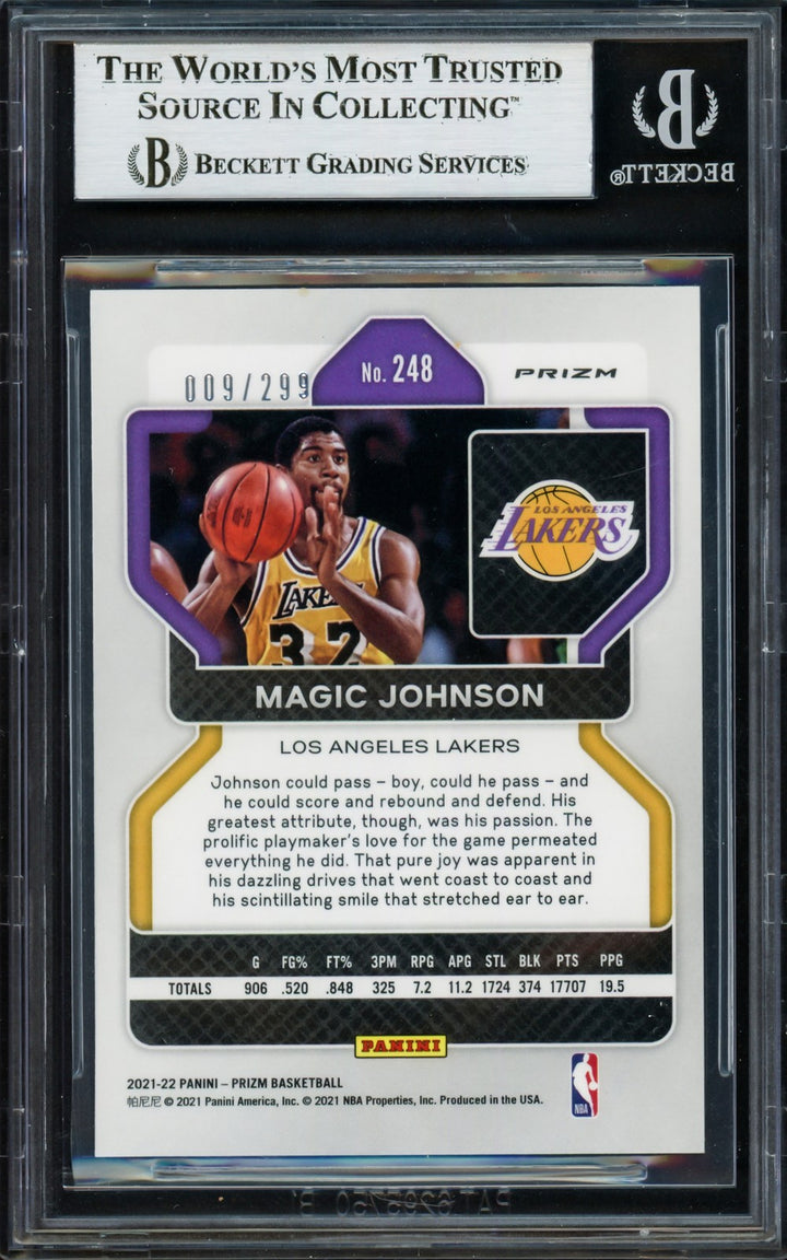 Magic Johnson Auto 2021-22 Panini Prizm Red Card 248 Card Lakers /299 Beckett