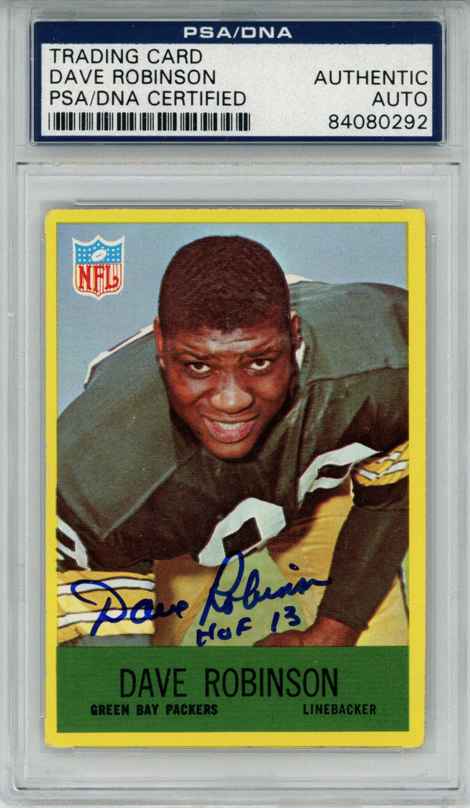 Dave Robinson Signed 1967 Philadelphia #80 Trading Card HOF PSA Slab 42669