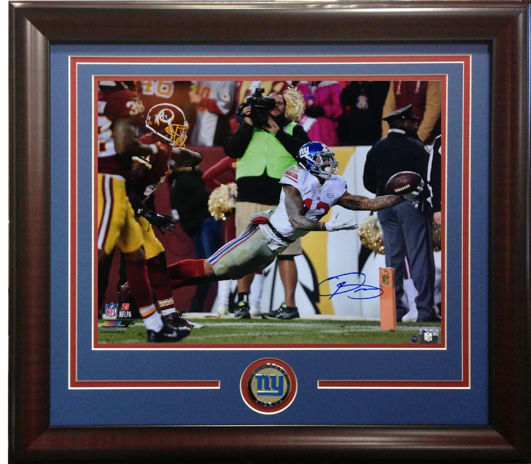 Odell Beckham Jr Signed 16x20 The Catch Photo Framed Giants Coin Auto Steiner
