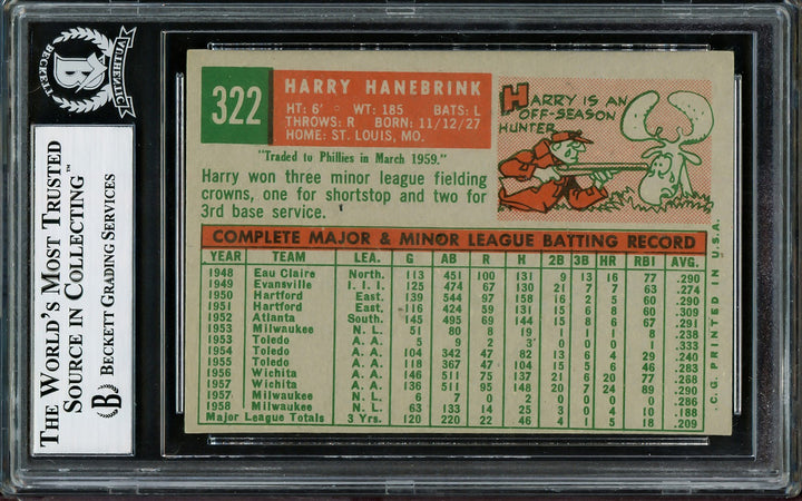 Harry Hanebrink Signed 1959 Topps Card 322B Milwaukee Braves Beckett #12305893