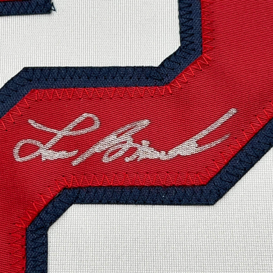 Framed Autographed/Signed Lou Brock 33x42 St Louis White Baseball Jersey JSA COA