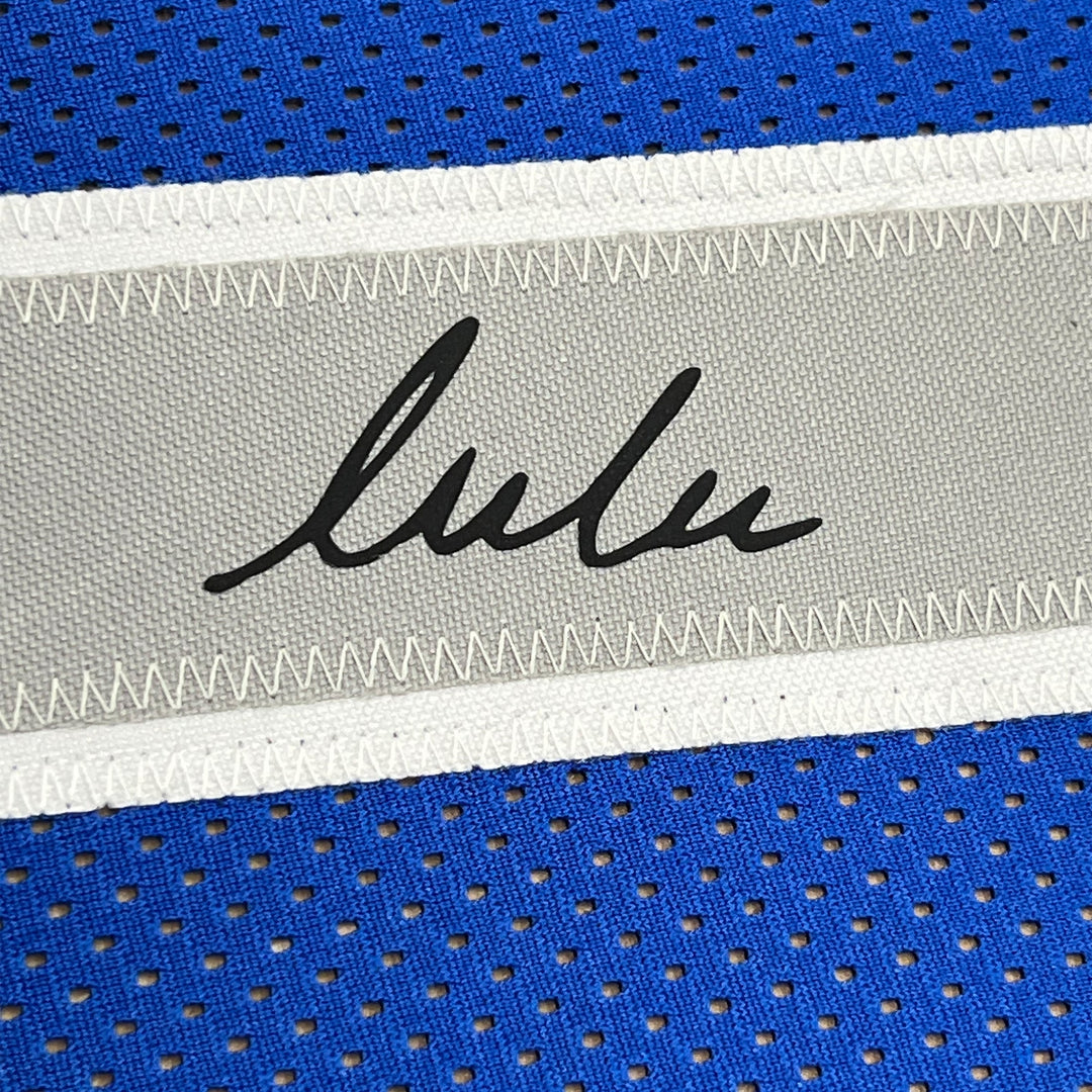 Framed Facsimile Autographed Luka Doncic 33x42 Blue Reprint Laser Auto Jersey