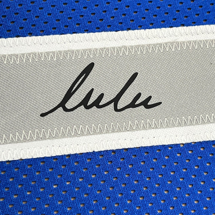 Framed Facsimile Autographed Luka Doncic 33x42 Blue Reprint Laser Auto Jersey