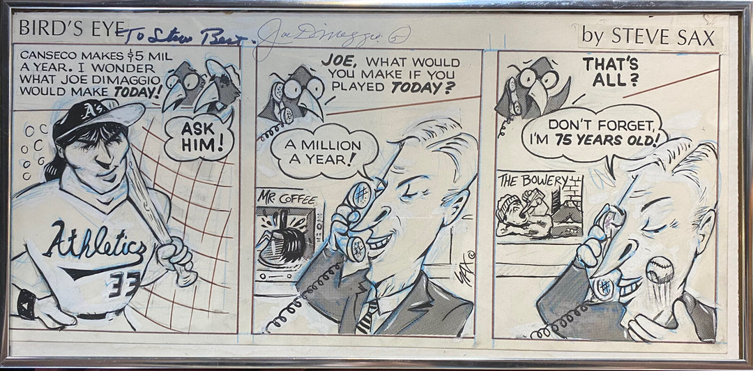 Joe DiMaggio Signed To Steve Sax Auto Original 1/1 Newspaper Comic Strip Framed