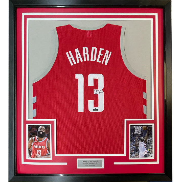 Framed Facsimile Autographed James Harden 33x42 Red Reprint Laser Auto Jersey