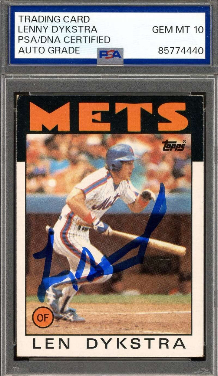 Lenny Dykstra Gem Mint 10 PSA DNA Signed 1986 Topps Rookie Autograph