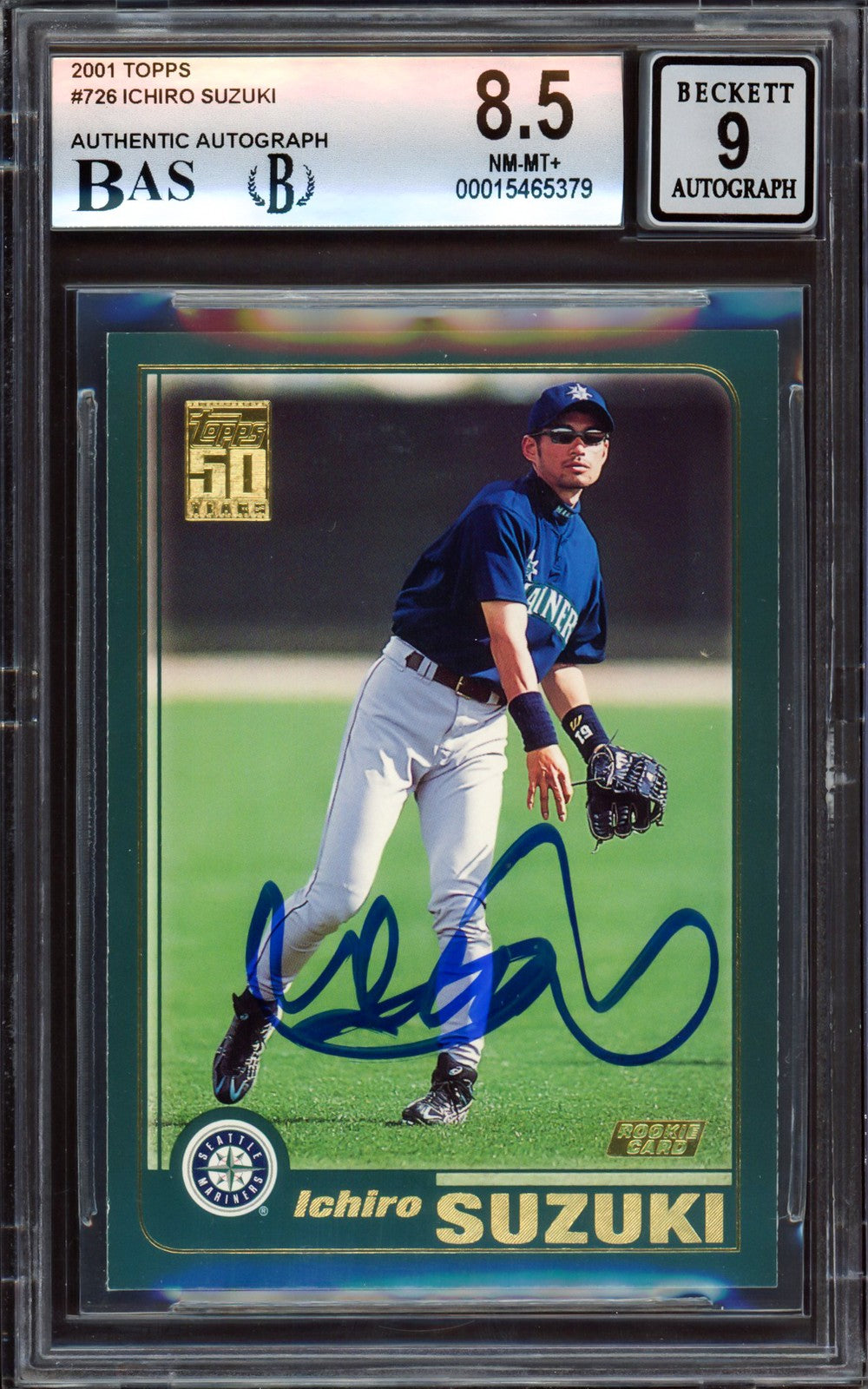 Ichiro Suzuki Signed 2001 Topps RC 726 Mariners BGS 8.5 Auto Mint 9 Beckett