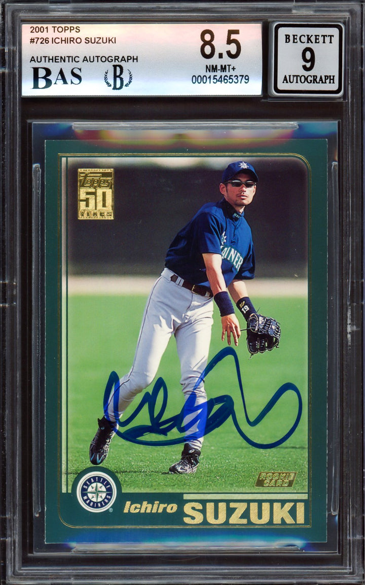 Ichiro Suzuki Signed 2001 Topps RC 726 Mariners BGS 8.5 Auto Mint 9 Beckett