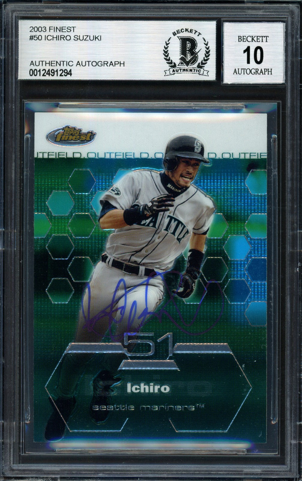 Ichiro Suzuki Auto 2003 Topps Finest Card 50 Mariners Auto 10 Beckett #12491294