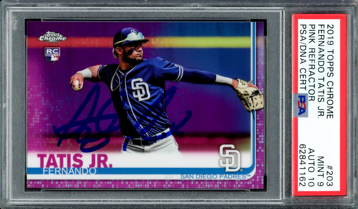 Fernando Tatis Jr Auto 2019 Topps Chrome Pink Refractor RC 203 PSA 9 Sig 10 DNA