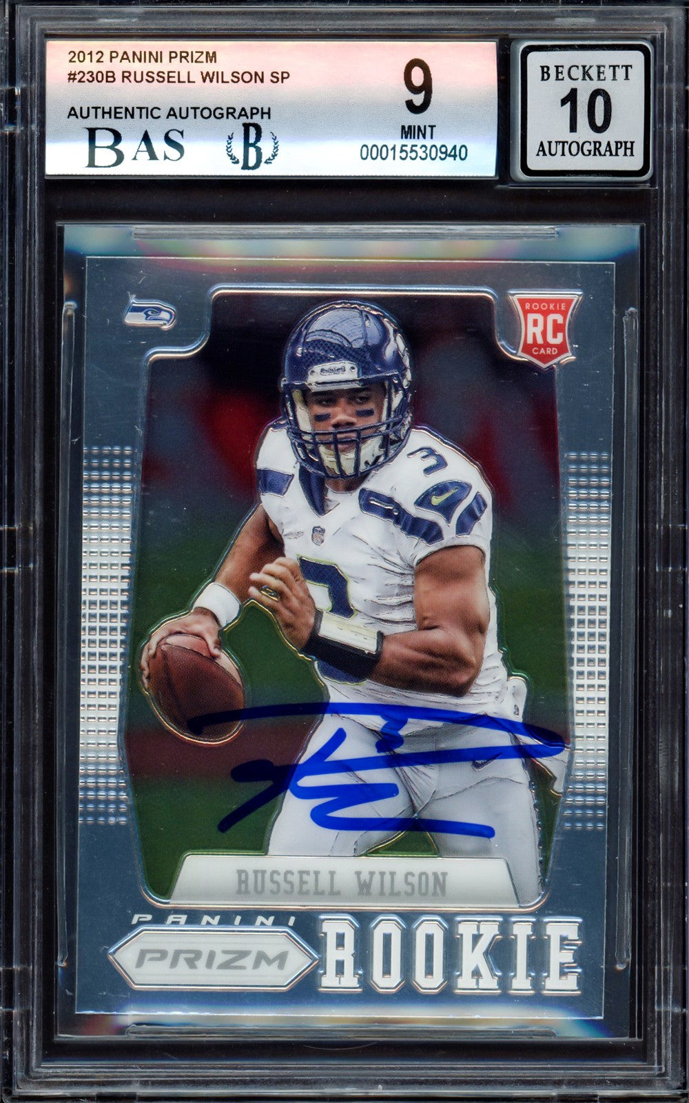 Russell Wilson Signed 2012 Panini Prizm Towel Down RC 230B BGS 9 Sig 10 Beckett