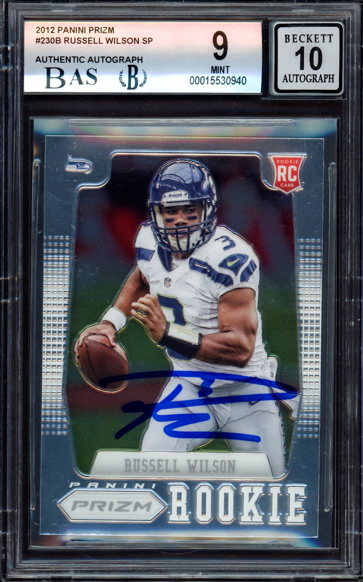 Russell Wilson Signed 2012 Panini Prizm Towel Down RC 230B BGS 9 Sig 10 Beckett