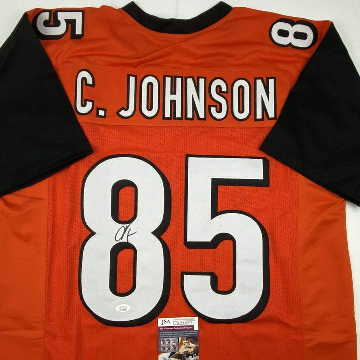Autographed/Signed CHAD JOHNSON Cincinnati Orange Jersey JSA COA Auto