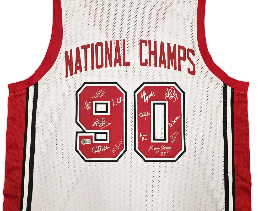 UNLV Runnin Rebels 1990 NCAA Champ Auto White Jersey 13 Sig Larry Johnson Becket