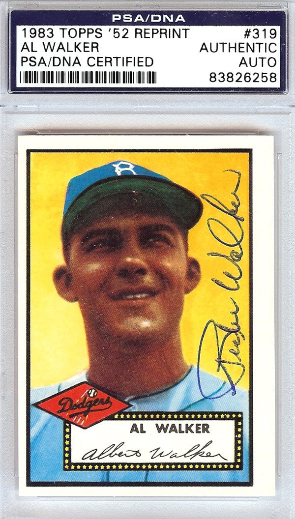 Al "Rube" Walker Signed 1952 Topps Reprint Card 319 Dodgers PSA/DNA