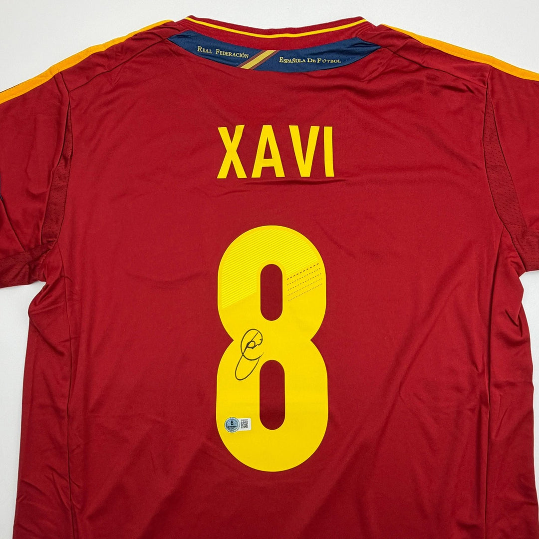 Autographed/Signed Xavi Hernandez Spain Red Soccer Jersey Beckett BAS COA