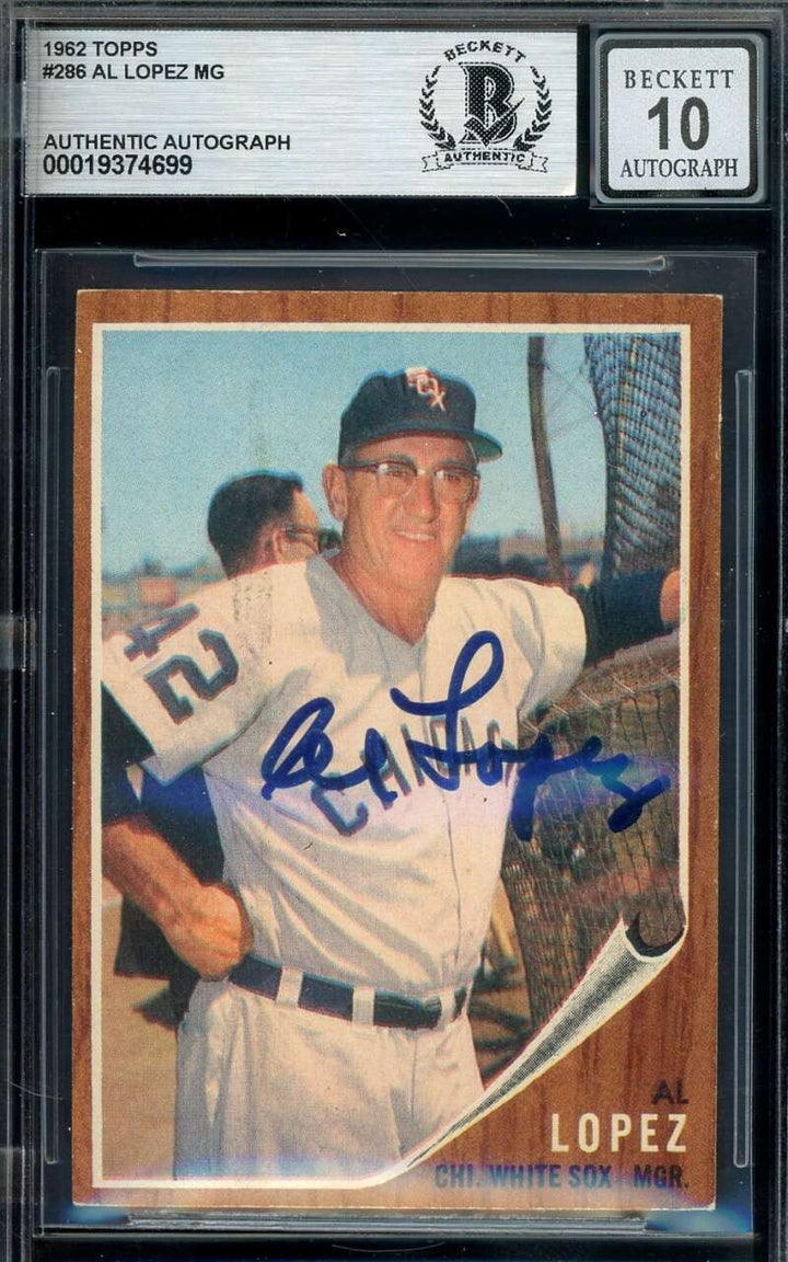 Al Lopez Gem Mint 10 Beckett BAS Signed 1962 Topps Autograph