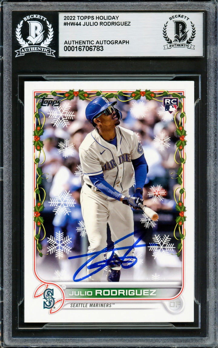 Julio Rodriguez Signed 2022 Topps Holiday RC HW99 Seattle Mariners Beckett