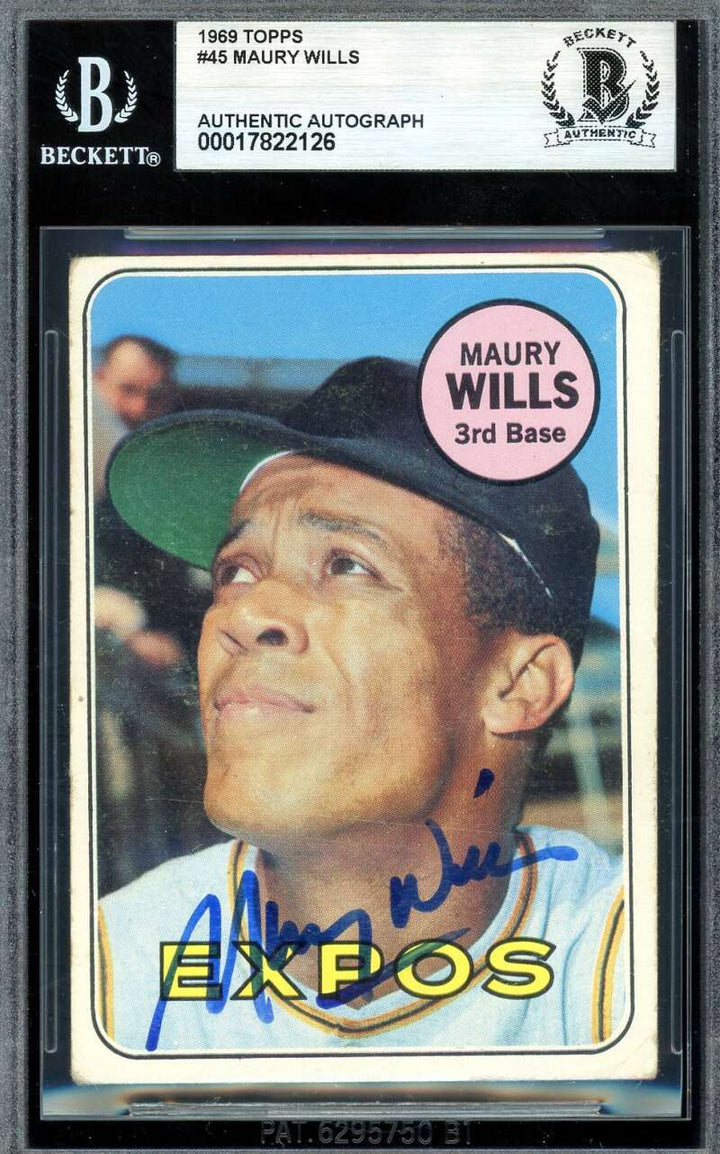 Maury Wills Beckett BAS Signed 1969 Topps Autograph