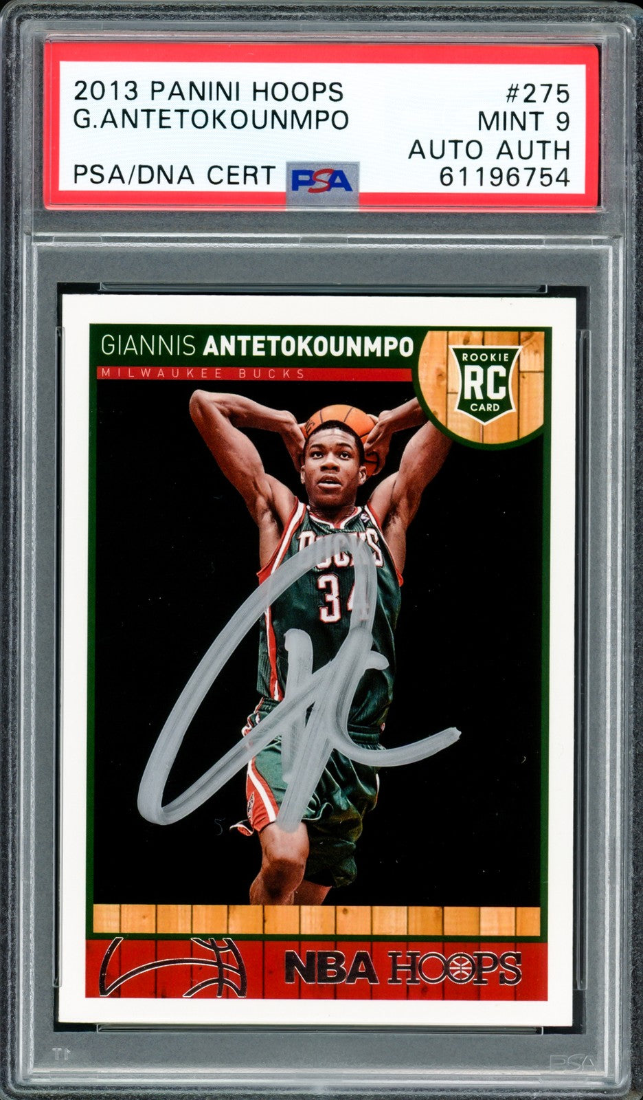 Giannis Antetokounmpo Auto Signed 2013 Panini Hoops RC 275 Bucks PSA 9 PSA/DNA