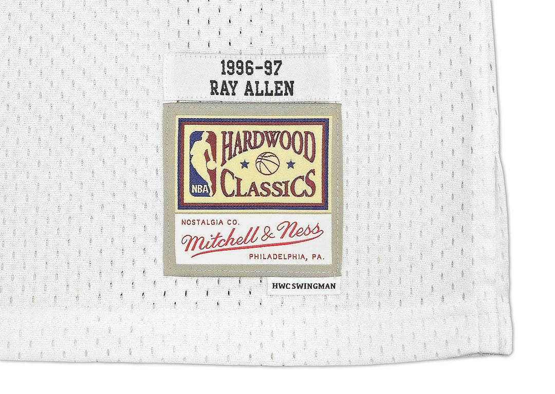 Bucks Ray Allen Auto White Auth Mitchell Ness 96-97 Swingman Jersey L BAS