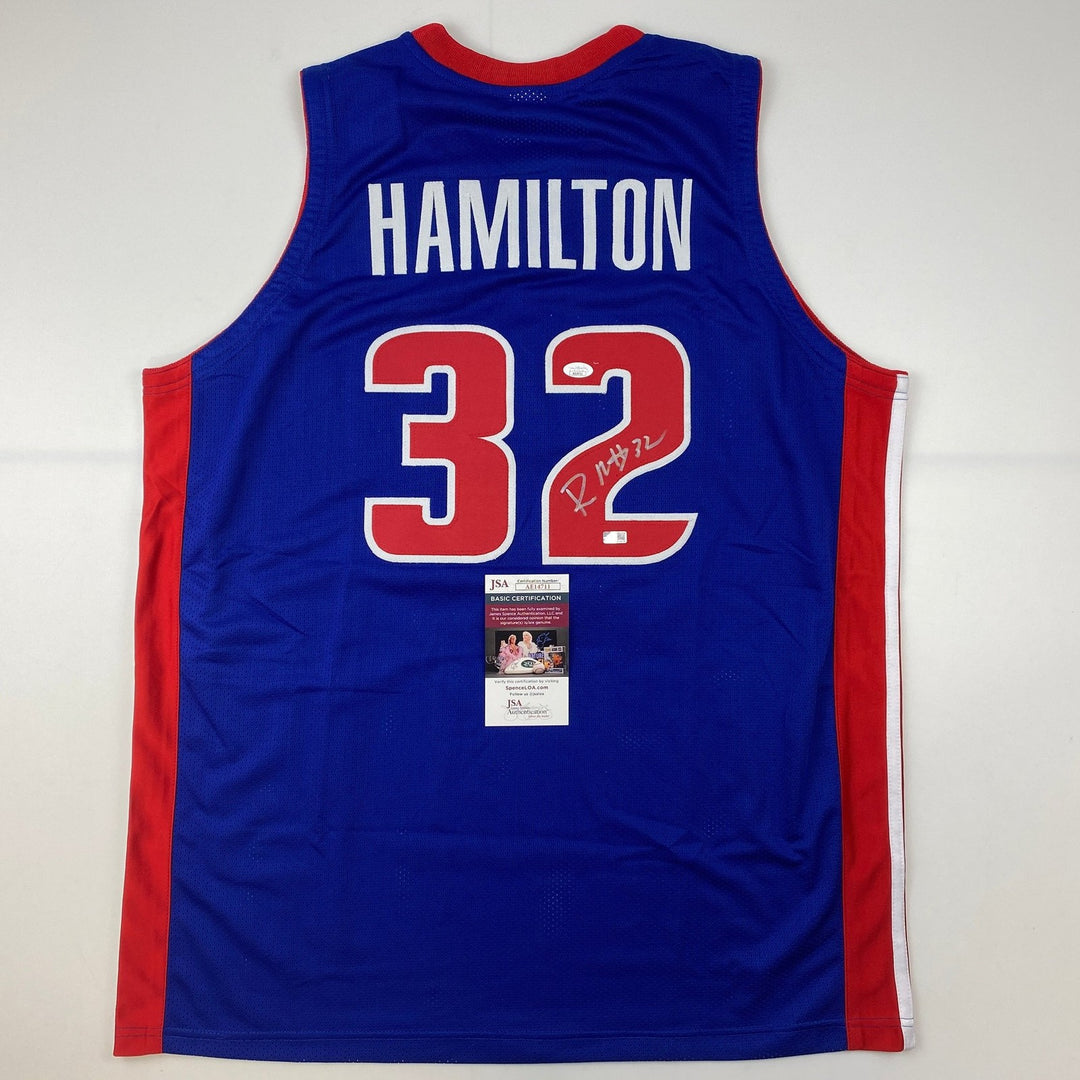 Autographed/Signed Richard Rip Hamilton Detroit Blue Jersey JSA COA