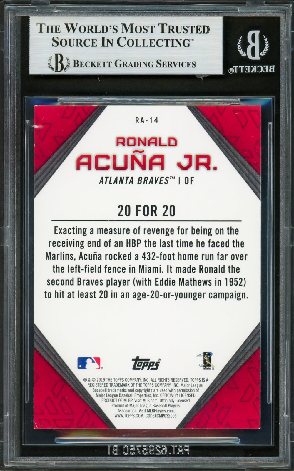 Ronald Acuna Jr. Signed 2019 Topps Player Highlights Card RA-14 Braves Beckett