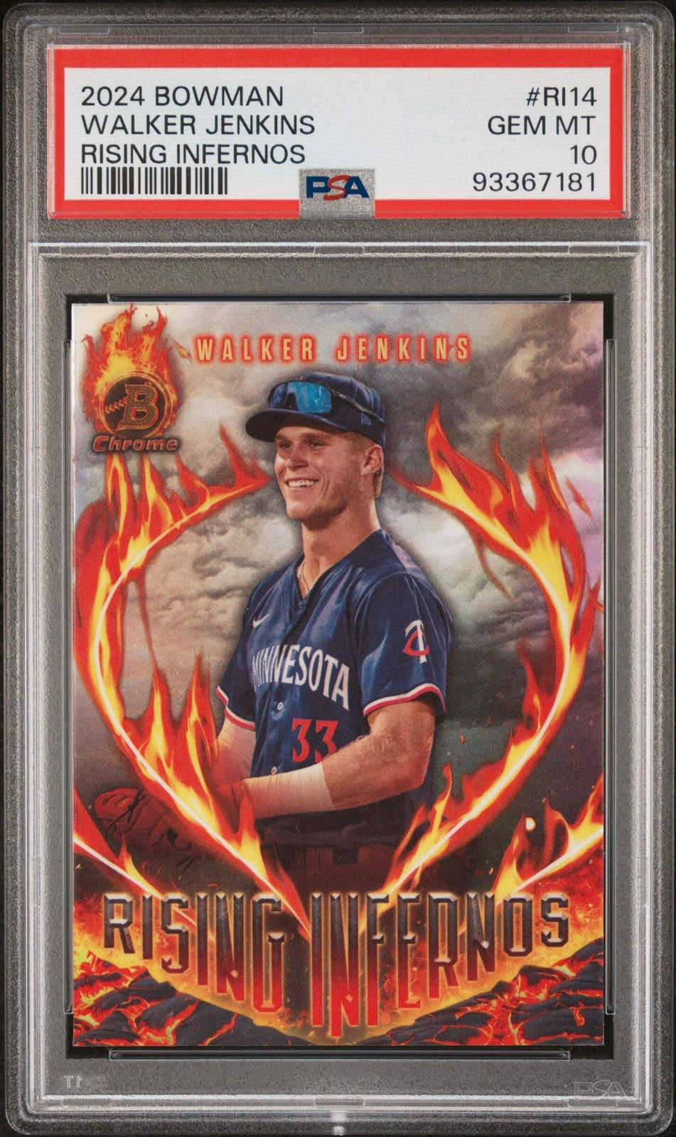 Graded 2024 Topps Bowman Walker Jenkins #RI14 Rising Infernos Rookie Card PSA 10