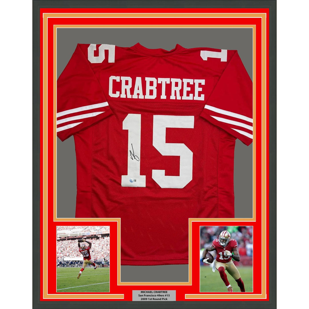 Framed Autographed/Signed Michael Crabtree 35x39 San Francisco Jersey COA