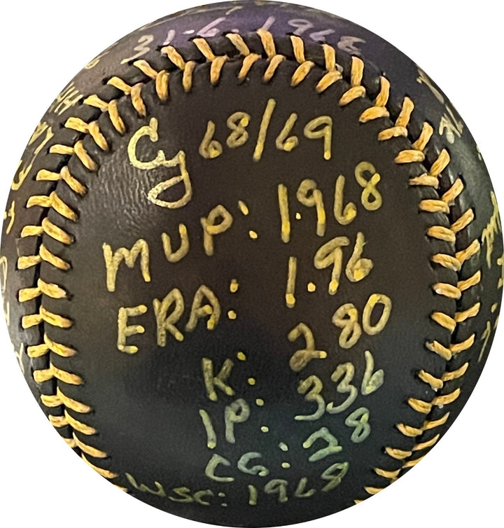 Denny Mclain signed OML Black Baseball 1968 31-6/WS/MVP/Cy/AS/Mickey Mantle-JSA