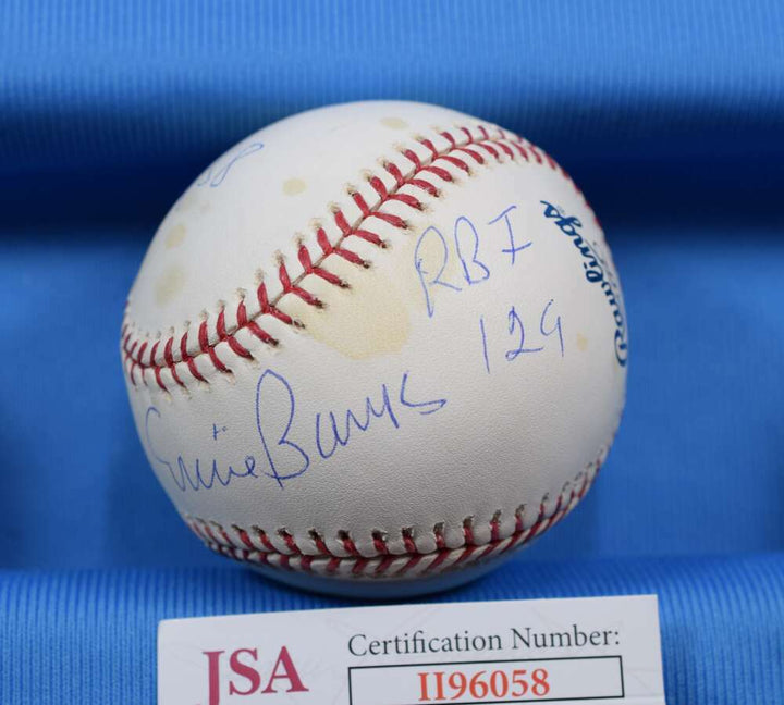 Ernie Banks Stats JSA Coa Autograph Major League OML Hand Signed BasebaLL