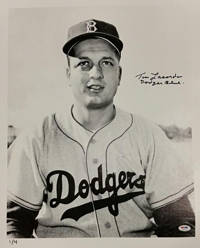 TOMMY LASORDA Signed "Dodger Blue" 16x20 Canvas Photo #'ed /4 PSA/DNA