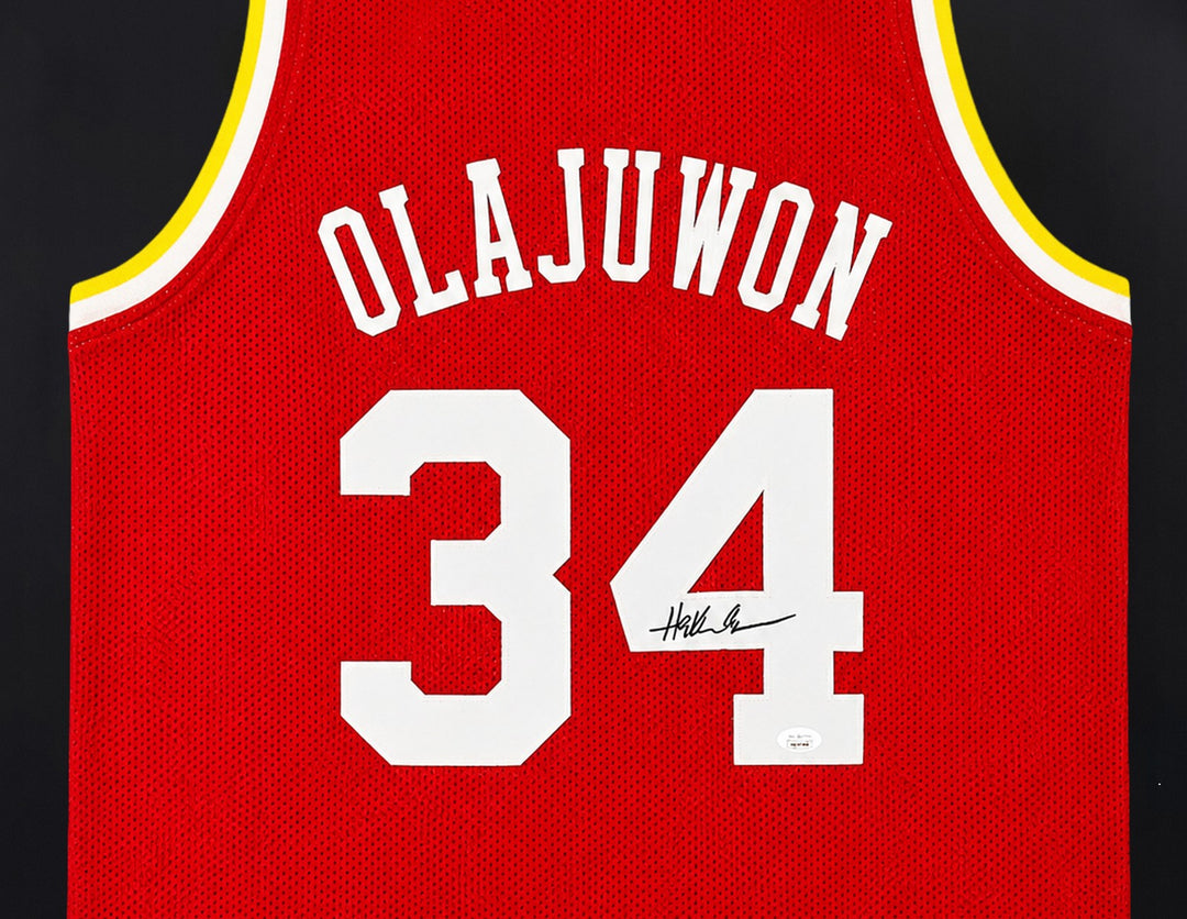 Houston Rockets Hakeem Olajuwon Signed Framed Red Jersey JSA