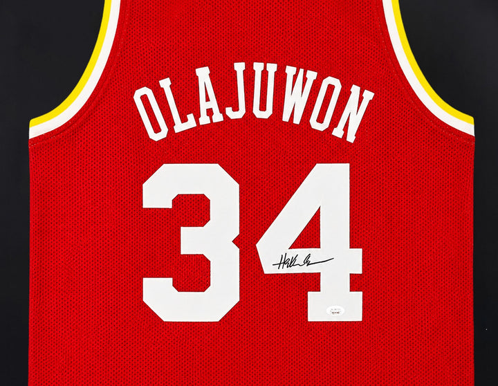 Houston Rockets Hakeem Olajuwon Signed Framed Red Jersey JSA