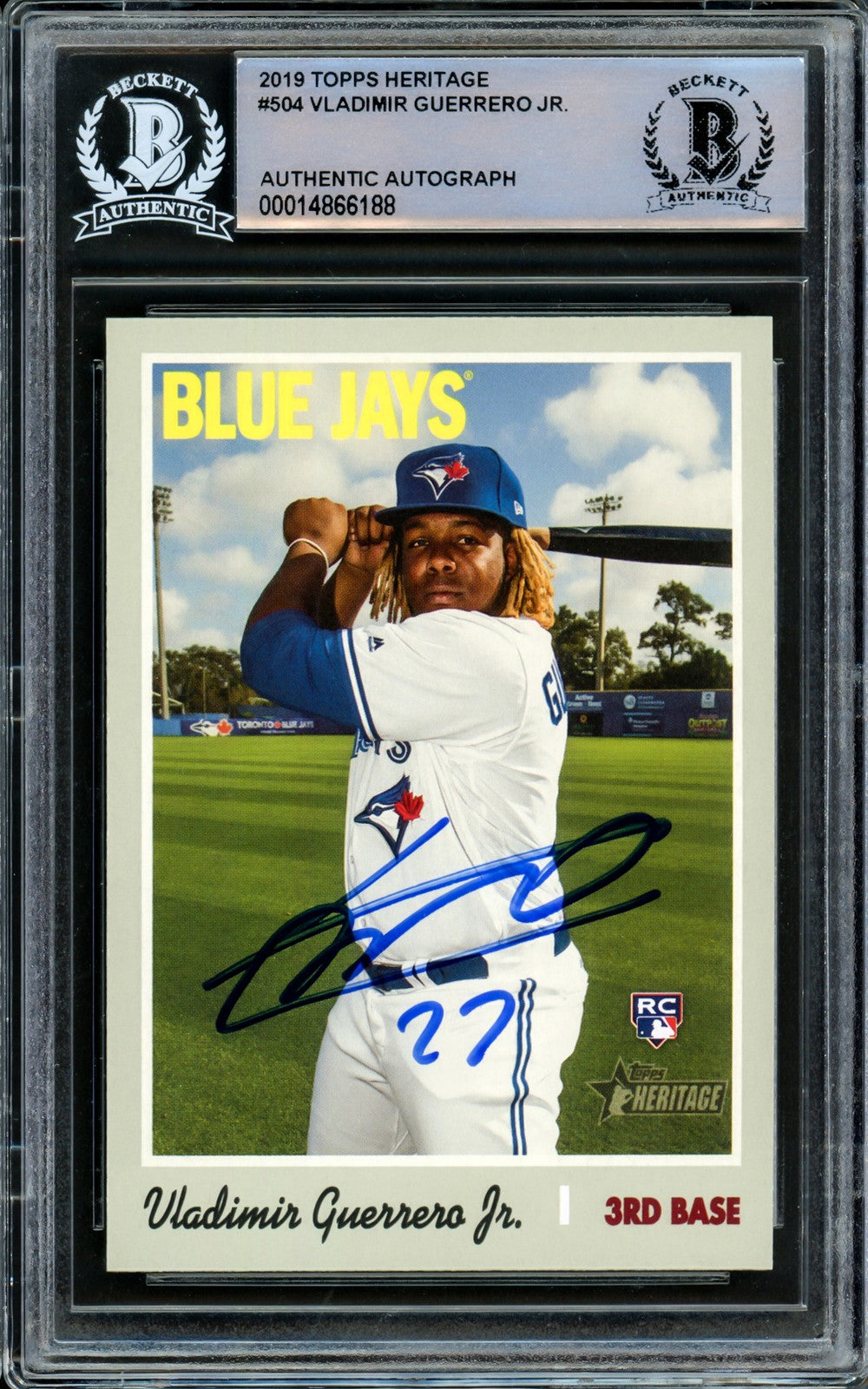 Vladimir Guerrero Jr. Signed 2019 Topps Heritage RC 504 Blue Jays Beckett