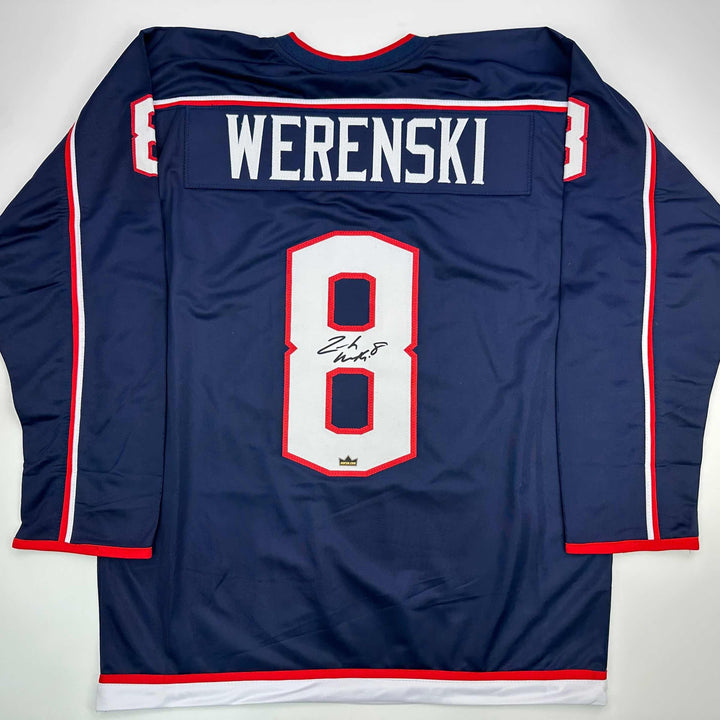 Facsimile Autographed Zach Werenski Columbus Blue Reprint Jersey Size Men's XL