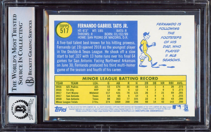 Fernando Tatis Jr. Auto 2019 Topps Heritage RC 517 Padres BGS 9 Auto 10 Beckett