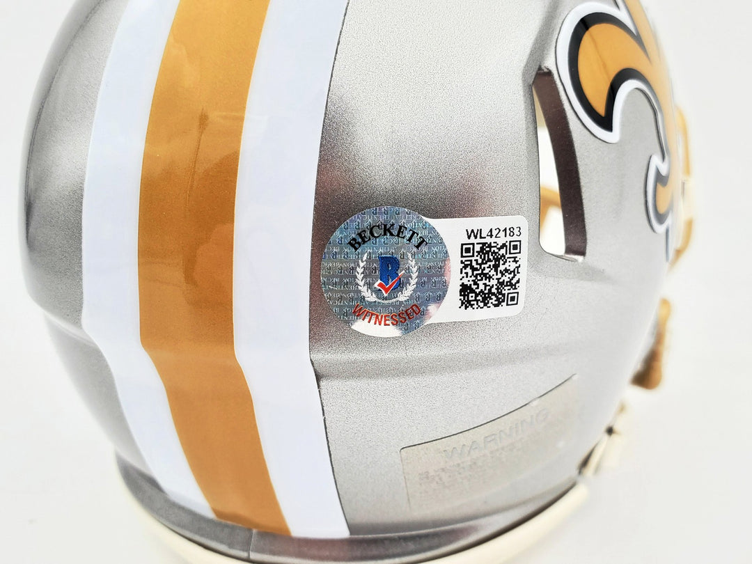 Drew Brees Signed Saints Flash Silver Speed Mini Helmet "SB XLIV MVP" Beckett