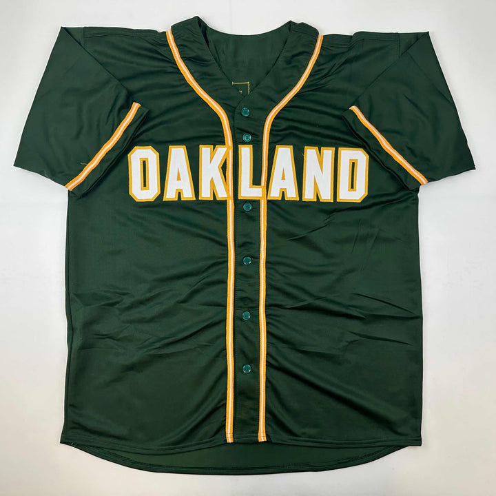 Facsimile Autographed Rickey Henderson Oakland Green Reprint Auto Jersey Mens XL