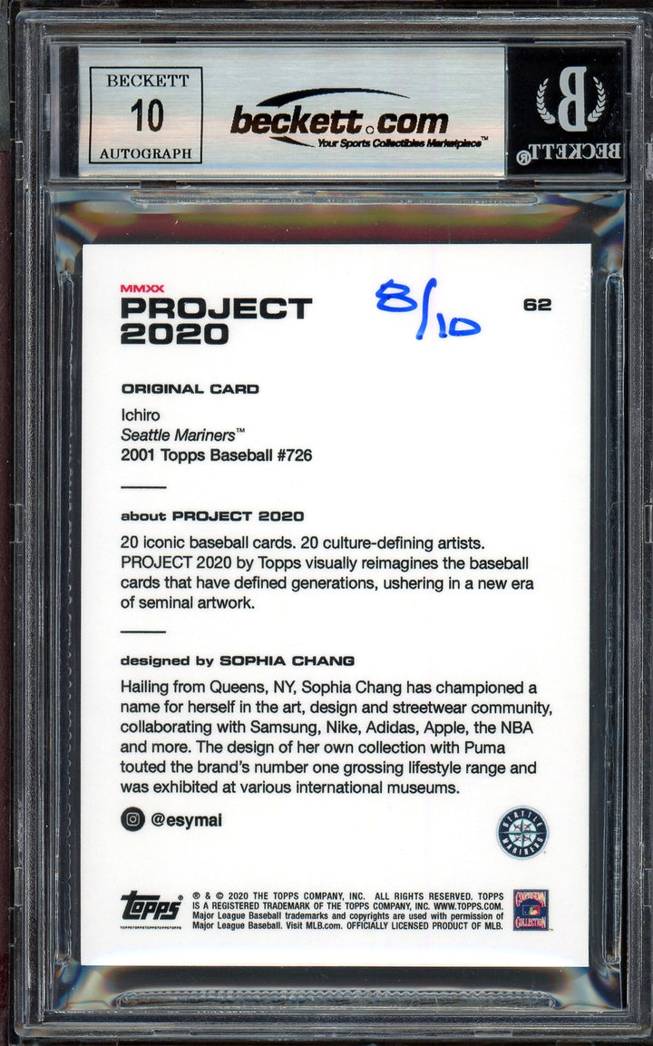 Ichiro Suzuki Auto Topps Project 2020 Sophia Chang Card 62 Auto 10 #/10 Beckett