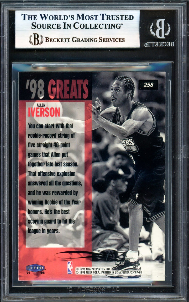 Allen Iverson Signed 1997-98 Fleer Ultra Card 258 76ers Beckett Wit #17005797
