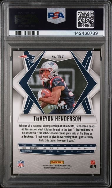 Graded 2025 Phoenix TreVeyon Henderson 187 /189 Orange Pandora RC PSA 10