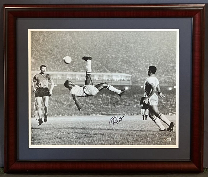 Pele Signed 16x20 Bike Kick Photo Framed Mint Auto Brazil Beckett Bas COA