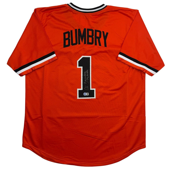 Autographed/Signed Al Bumbry 73 AL ROY Baltimore Orange Baseball Jersey BAS COA