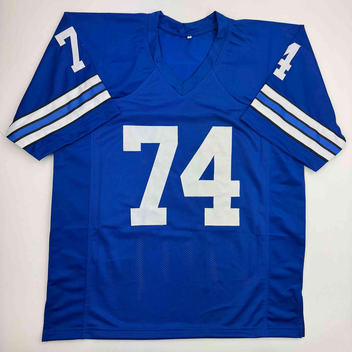 Autographed/Signed Bob Lilly HOF 80 Dallas Retro Blue Jersey JSA COA