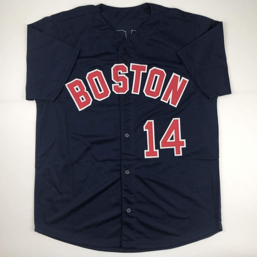 Autographed/Signed JIM RICE Boston Blue Baseball Jersey JSA COA Auto