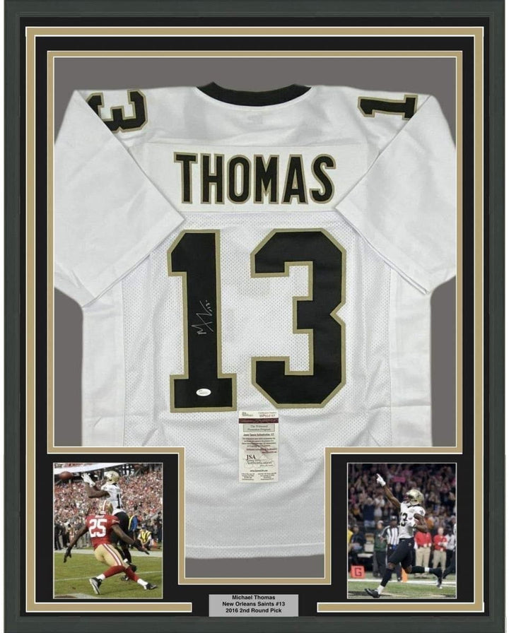 FRAMED Signed MICHAEL THOMAS 35x39 New Orleans White Jersey JSA COA