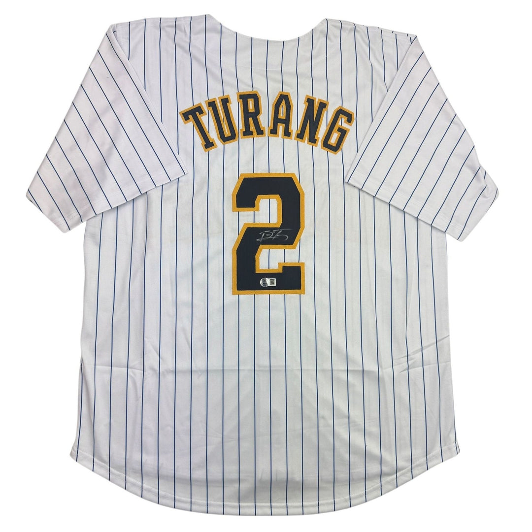 Autographed/Signed Brice Turang Milwaukee Pinstripe Baseball Jersey BAS COA