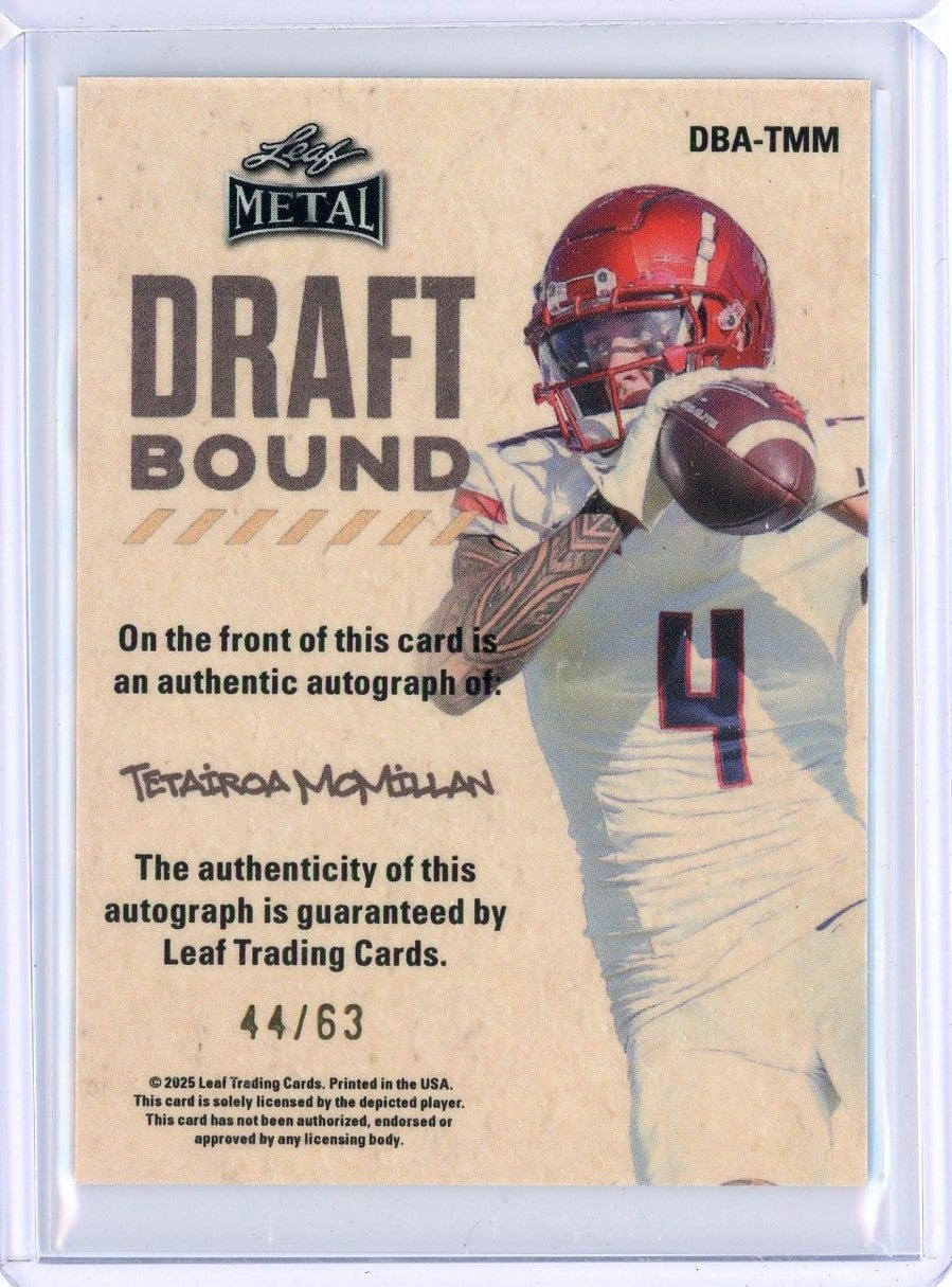 2025 Leaf Metal Tetairoa McMillan #TM1 Draft Bound Silver /63 RC Card