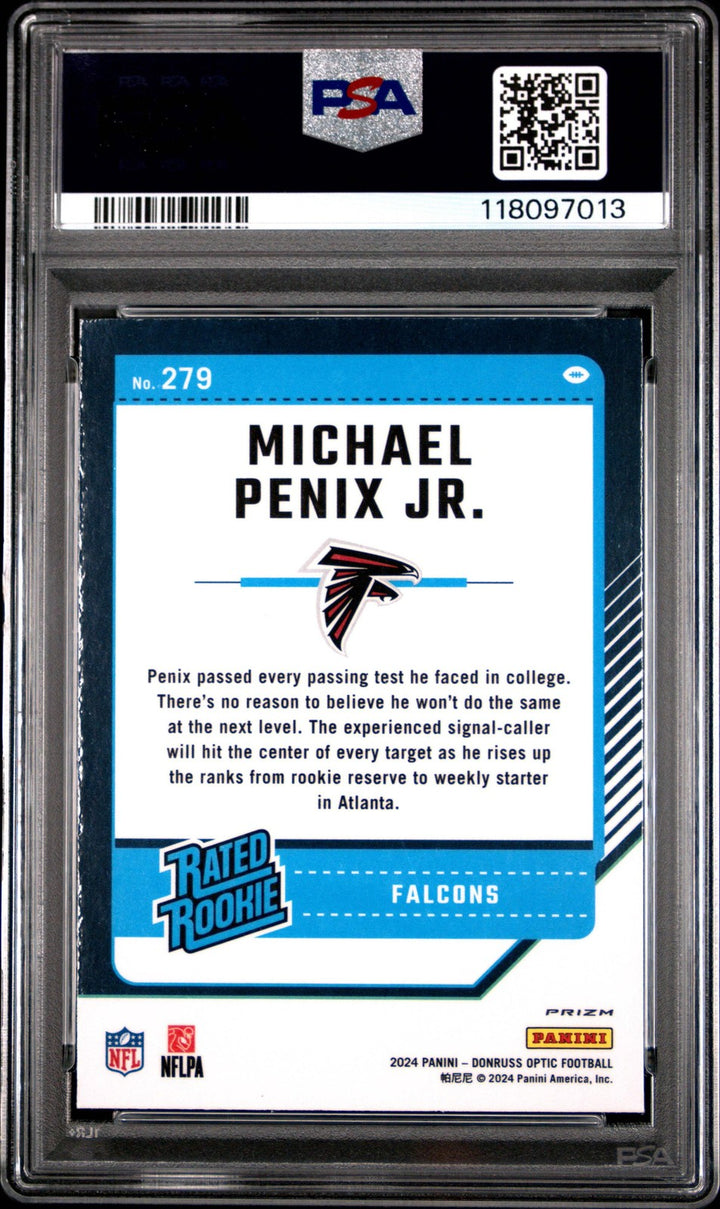 Graded 2024 Donruss Optic Michael Penix Jr #279 Purple RC Football Card PSA 10